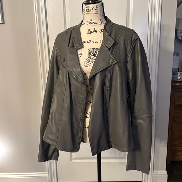 gray faux leather moto jacket - Picture 1 of 3